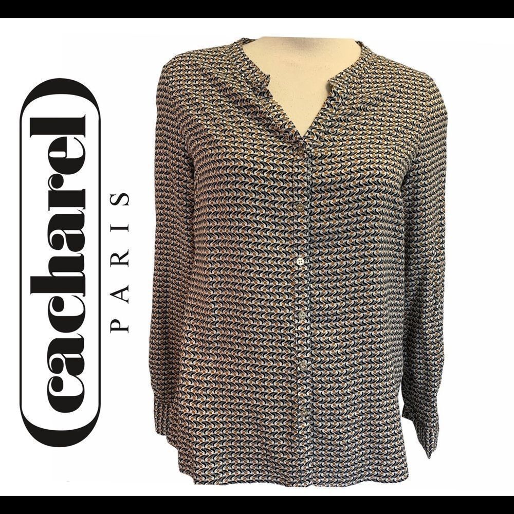 Cacharel Orange black print blouse size small